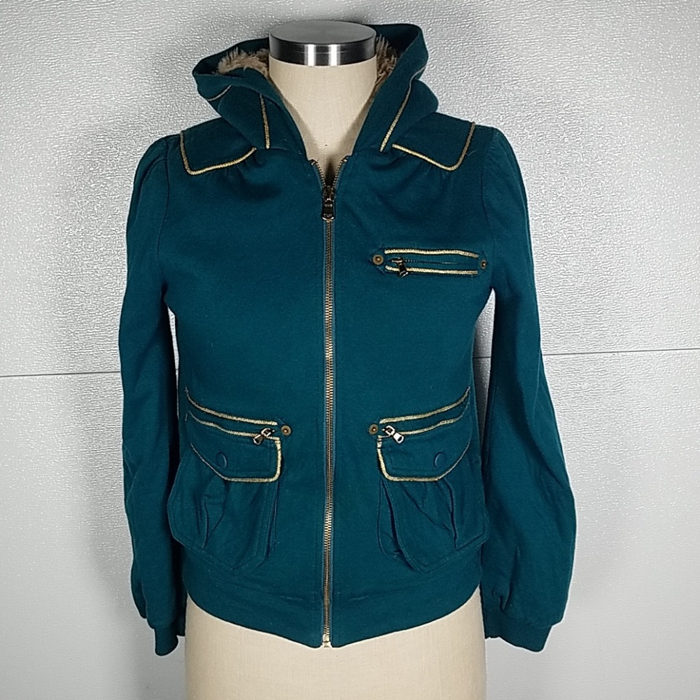 Marc by Marc Jacobs Green Jersey Sherpa Fur Hood S